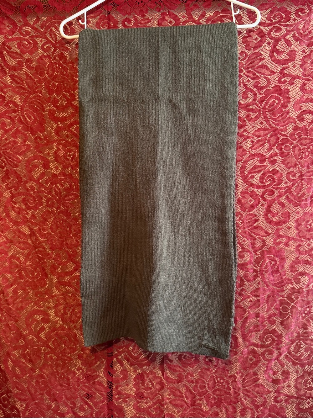 Steve Madden Olive Green Knit Scarf Soft Metallic Logo Emblem Winter Wrap